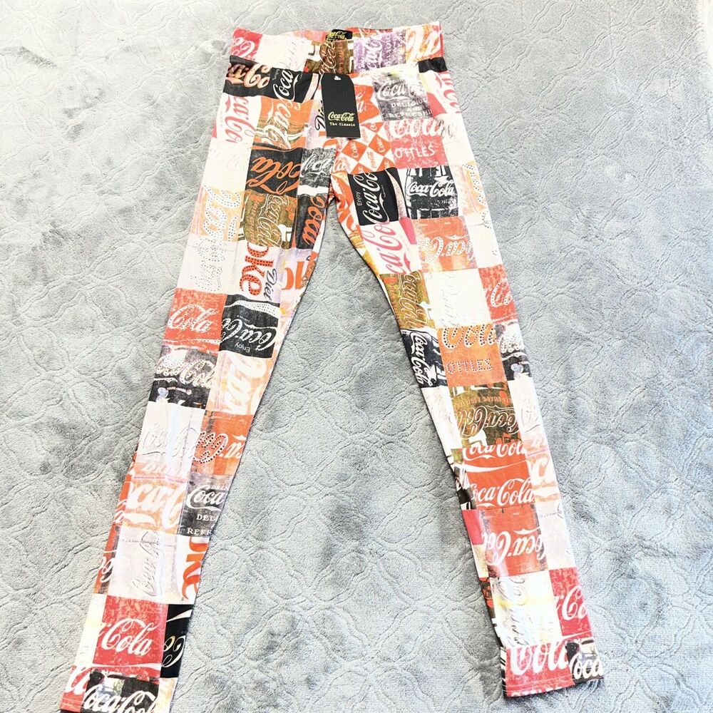 Coca Cola Leggings Womens Small Logo Print Stretch Skinny Pants Coke Graphic NWT